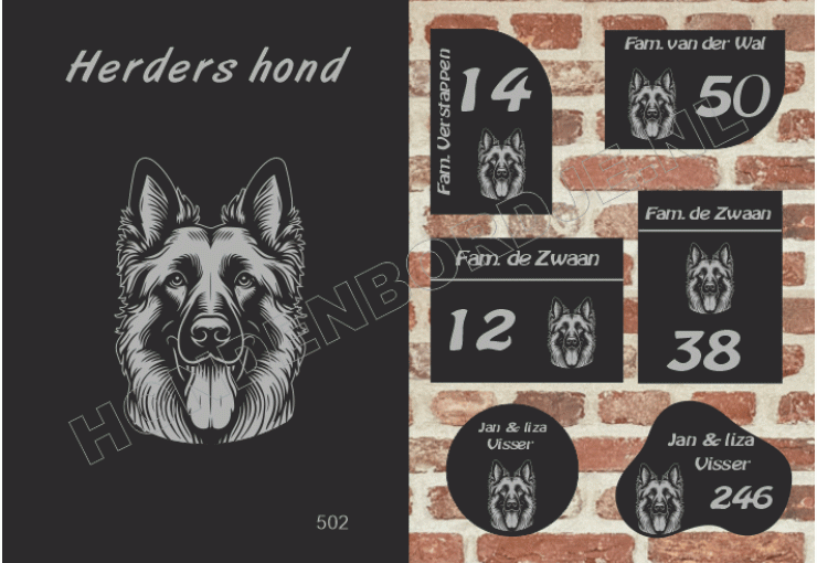 Naambord Herders hond