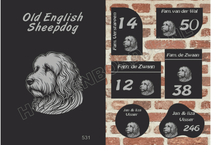 Naambord Old English Sheepdog Naambord Old English Sheepdog